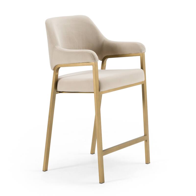 Modrest George Modern Beige Fabric & Antique Brass Counter Chair