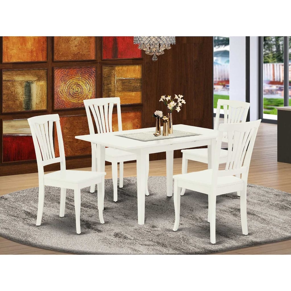 HomeStock 5-Pc Rectangular Linen White Finish Solid Wood Top-Dining Room Set with Butterfly Leaf-Seats 4