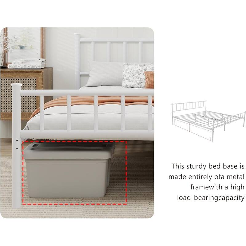 alazyhome Classic Metal Platform Bed Frame Steel Slat Support, Black
