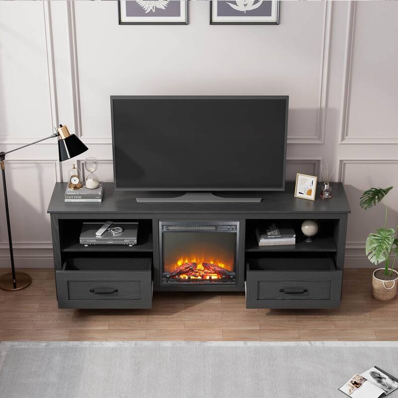WESOME 70" Fireplace TV Stand Entertainment Center with 18'' Electric Fireplace