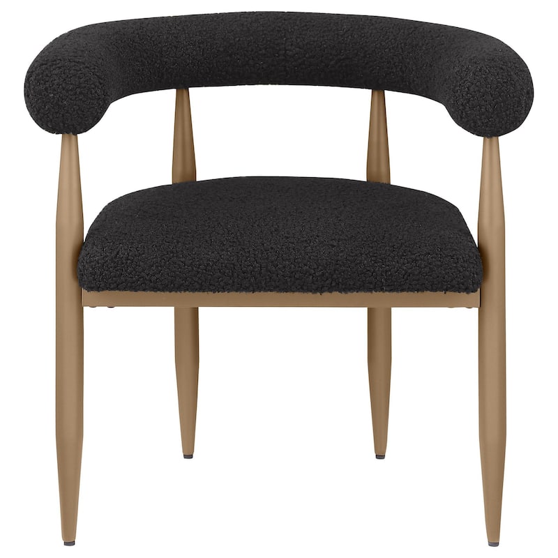 Noris Dining Chair Set of 2, C Shaped Back, Gold Bronze, Black Fabric