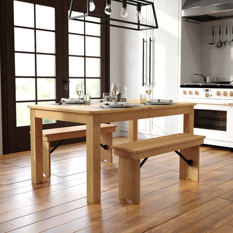 60" x 38" Rectangular Antique Rustic Solid Pine Farm Dining Table - Light Natural