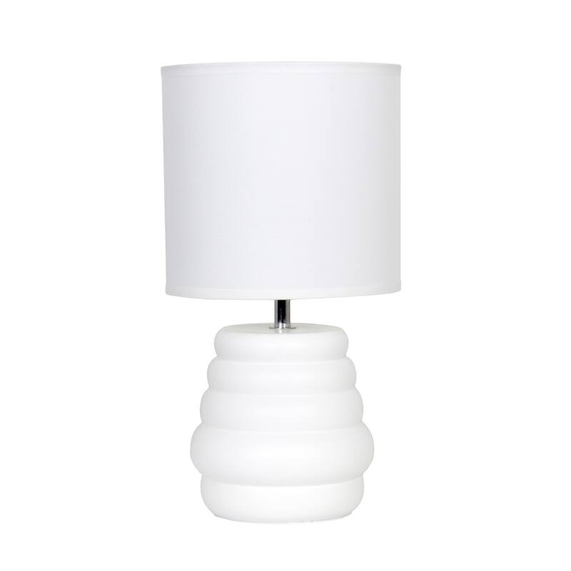 Ribbed Ceramic Table Lamp with Drum Shade - 12.75" - White
