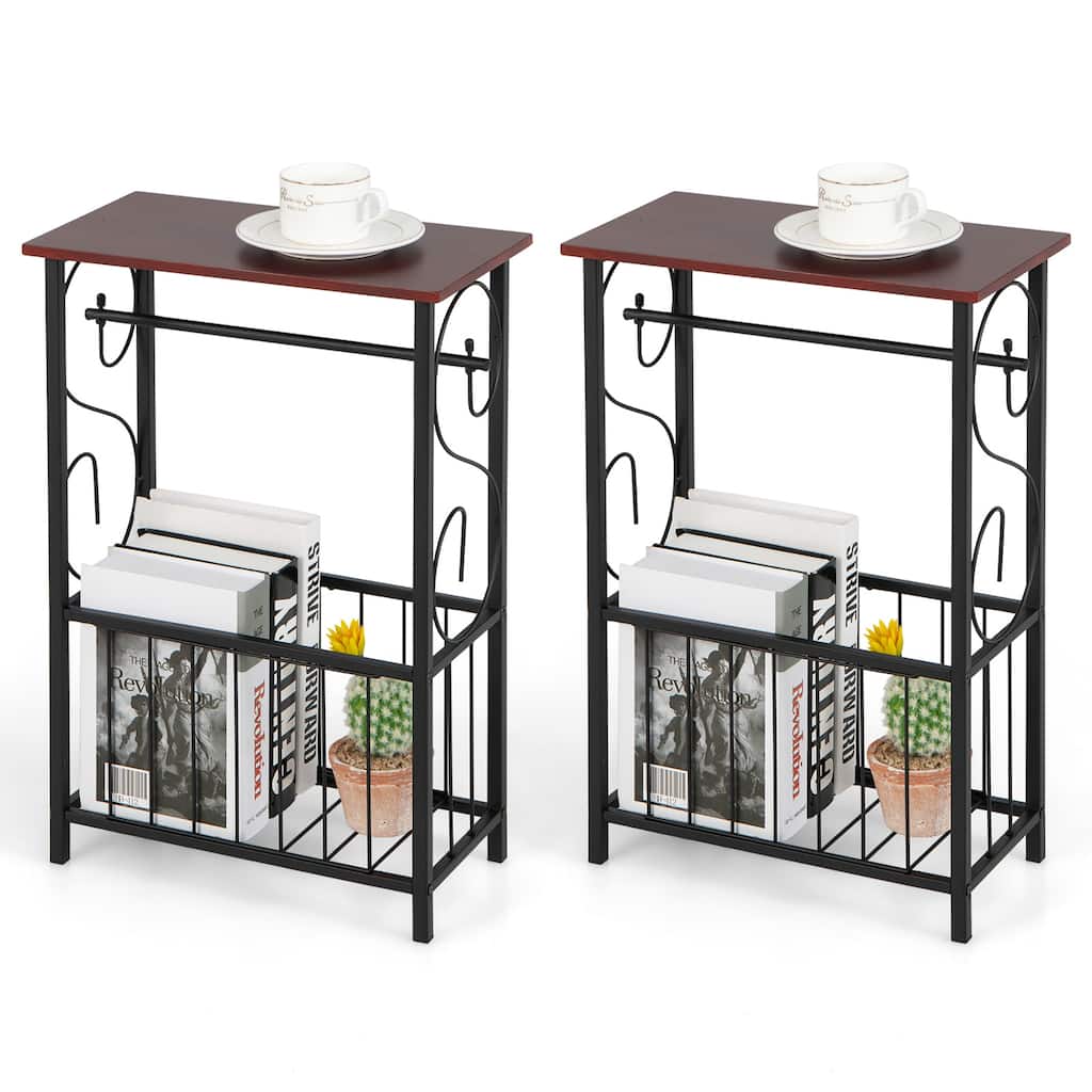 Costway 2 PCS Side Sofa Narrow Table w/ Removable Paper Holder for - 14.5'' x 8'' x 21.5''