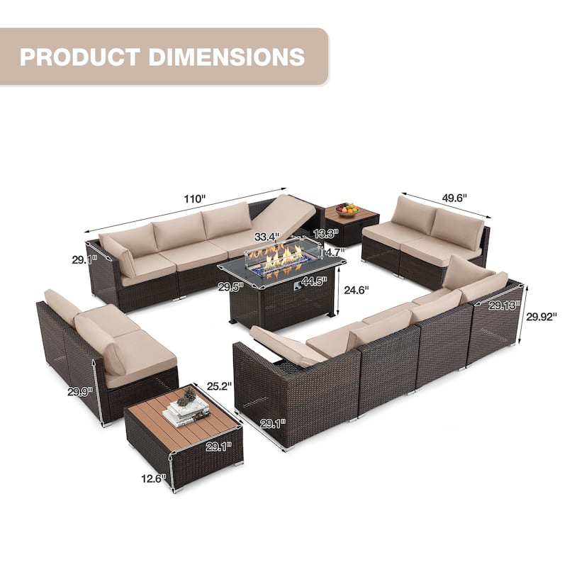 12-Person Patio Conversation Set with Fire Pit Table, All-Weather Wicker Outdoor Furniture