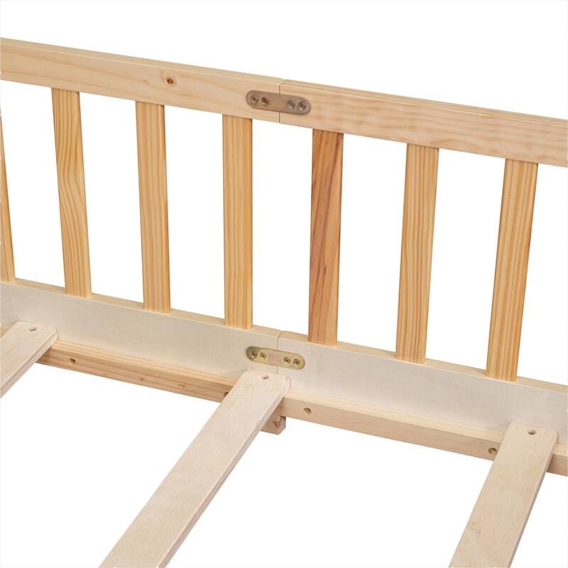Floor Platform Bed with Fence Guardrails and Door