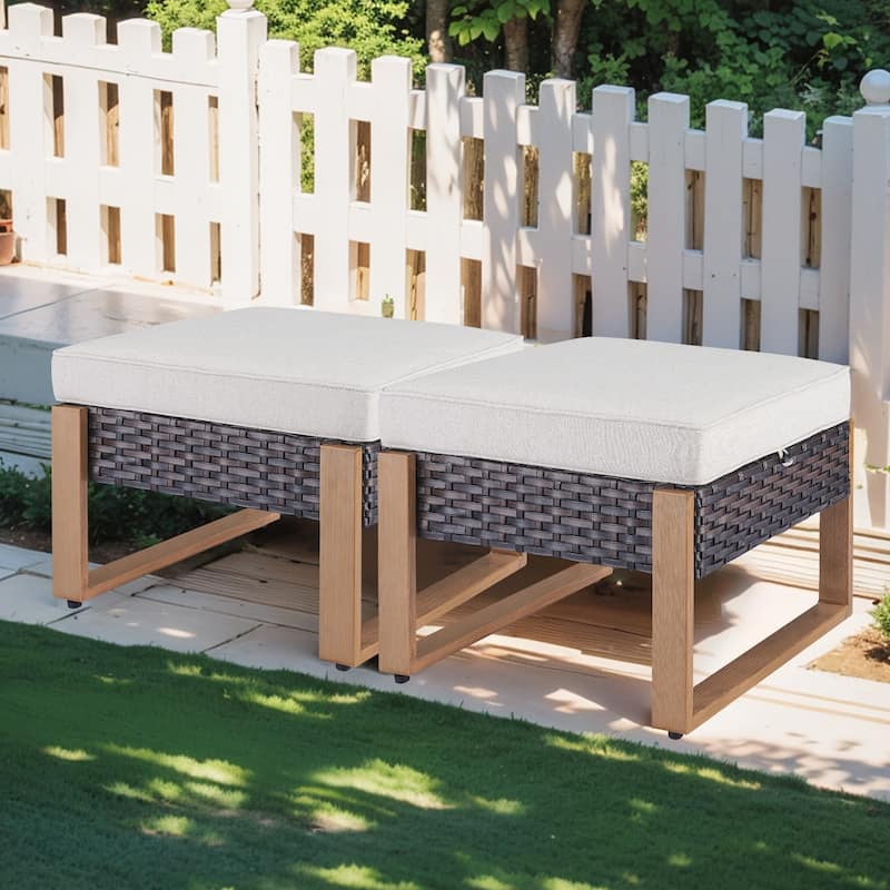 Gymojoy Outdoor Rattan Wicker Ottoman Seat - Brown - Beige