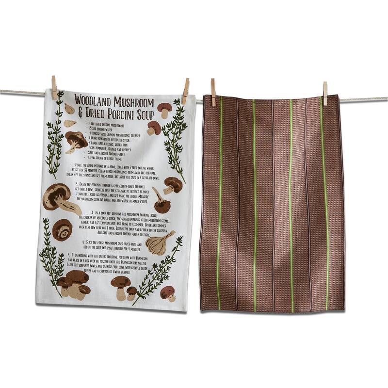 Mushroom Soup Recipe Kitchen Towels Set of 2 - Multicolor Cotton Dish Towels, 26" x 18", Machine Washable