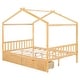 preview thumbnail 12 of 22, Full Size House Platform Bed with Roof and 2 Storage Drawers, Natural Wood