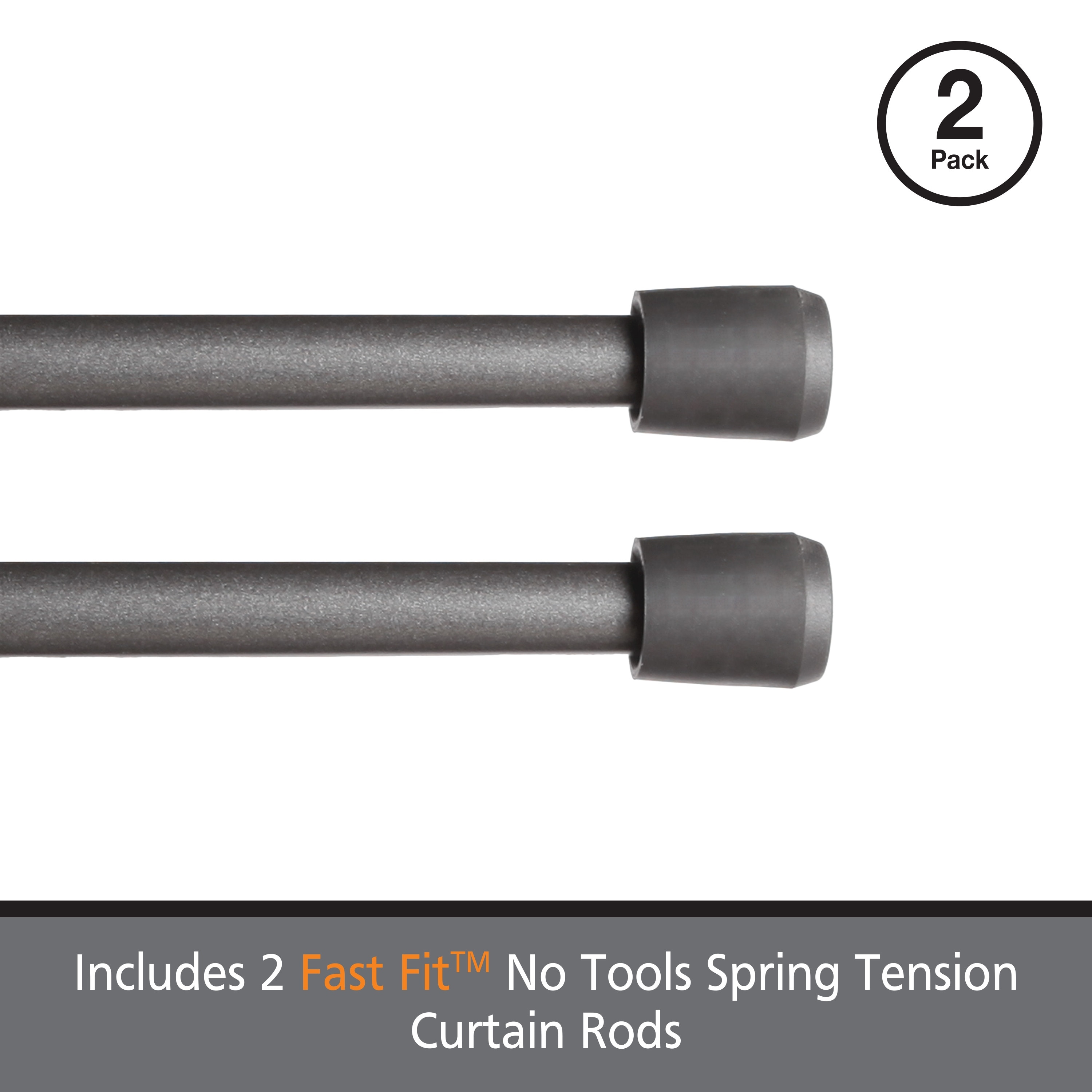 Kenney Fast Fit No Tools 7/16 Spring Tension Rod, 2-Pack - On