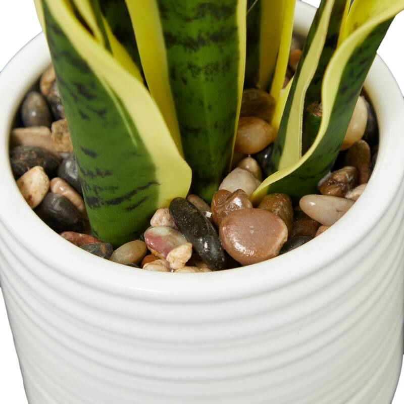 Green Faux Foliage Artificial Plant with Gold or White Porcelain Pot