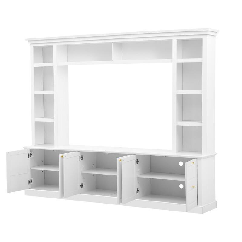 Mid-Century Modern Wall Unit Entertainment Center With Bookshelf For Tvs Up To 70", 94.8" TV Stand With Adjustable Shelf