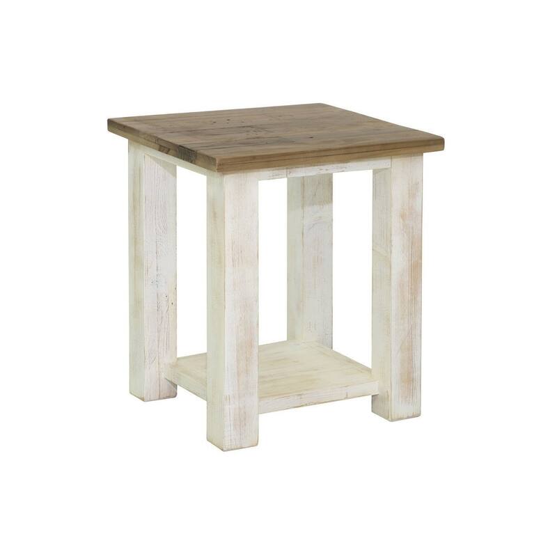 Coonrod Reclaimed Pine Side Table, White/ Brown