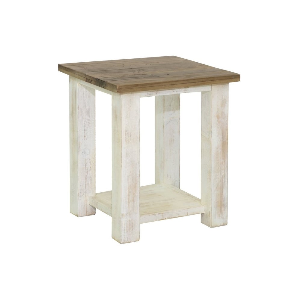 Coonrod Reclaimed Pine Side Table, White/ Brown