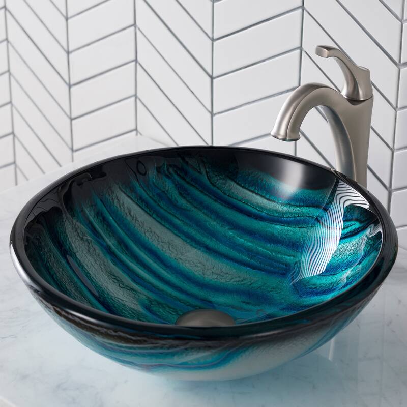 Kraus Arlo & Glass 17" Glass Vessel Bathroom Sink with 1.2 GPM Deck