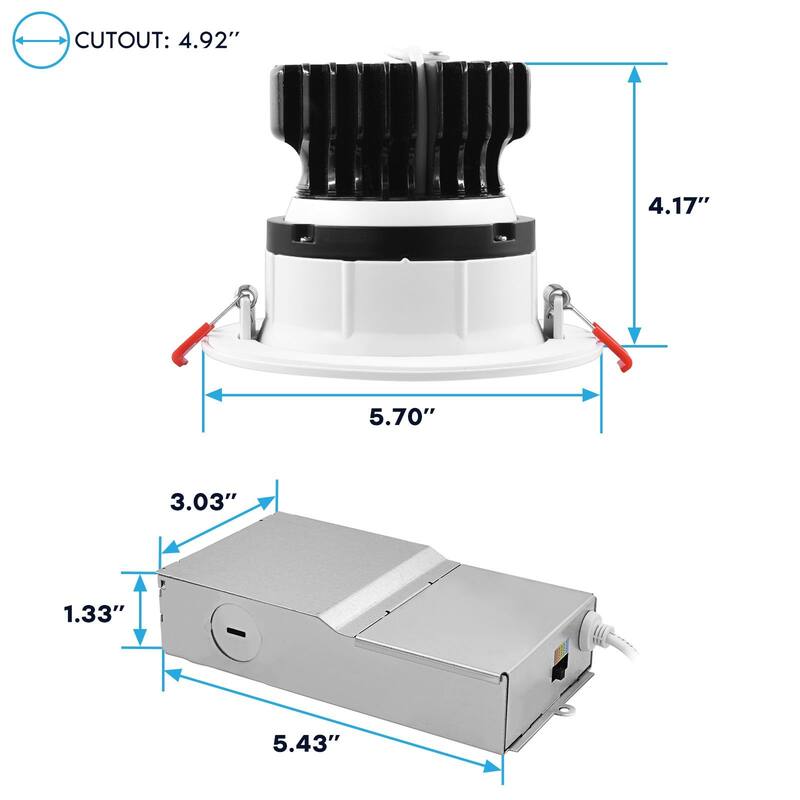 Luxrite 4 Inch Gimbal LED Recessed Light J-Box CRI90 18W 5CCT 2700K-5000K 1500 Lumens Dimmable IC Rated 6 Pack