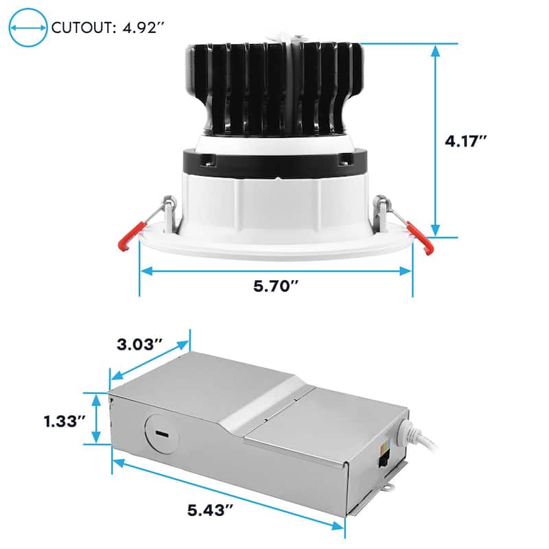 Luxrite 4 Inch Gimbal LED Recessed Light J-Box CRI90 18W 5CCT 2700K-5000K 1500 Lumens Dimmable IC Rated ETL