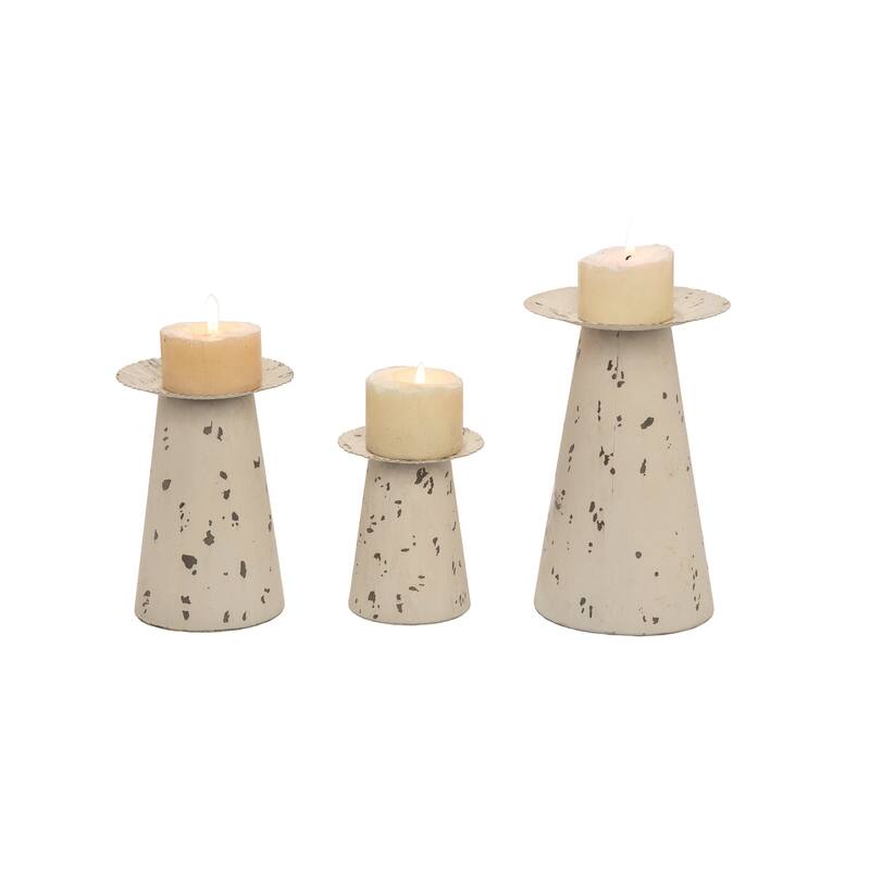 Transpac Metal 9 in. Off-White Spring Distressed Candle Holder Set of 3