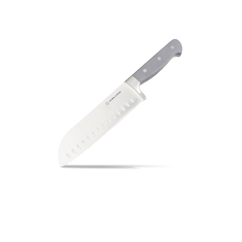 Dura Living 7-inch Hollow Edge Santoku Knife - High Carbon Stainless Steel - Grey