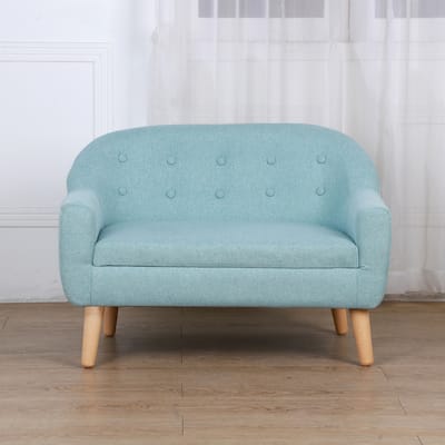 Qaba Kids Sofa Linen Fabric Wooden 2 Seat Armrest Children Chair Cozy