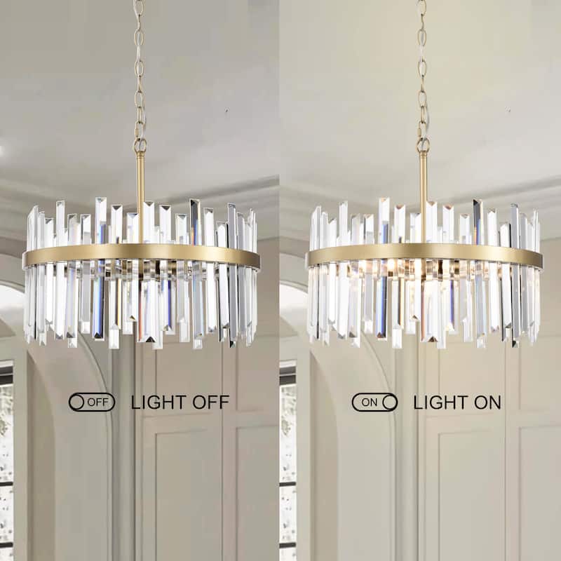 Casandra 5-light Drum Crystal Glass Chandelier-Glossy Brass - 18.5 inches in diameter x 16.5 inches H