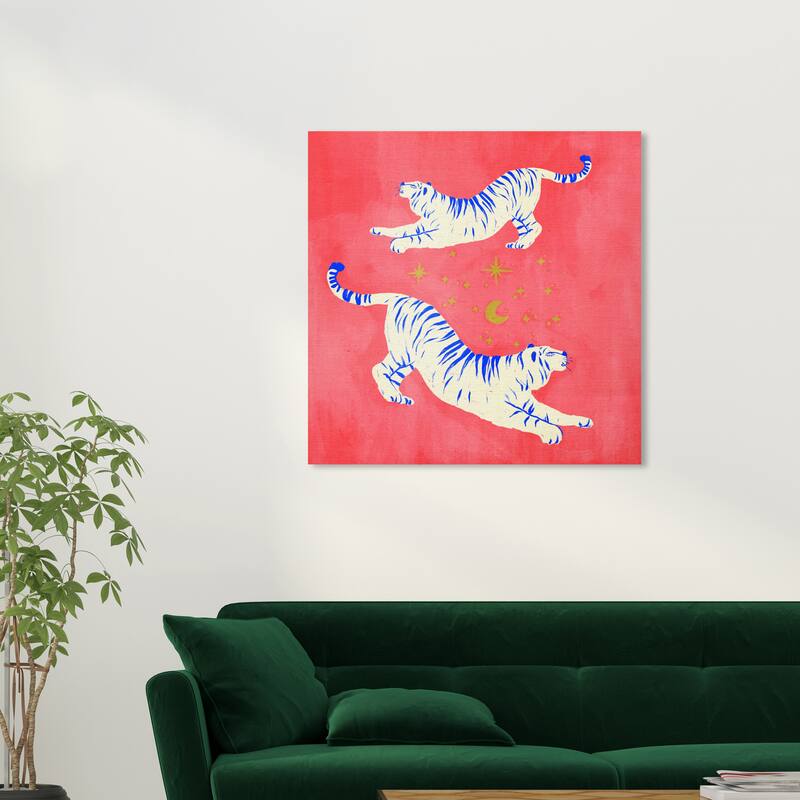 Wynwood Studio Canvas Animals Bright Tigers Dancing Red and Modern & Contemporary Wall Art Canvas Print - 30 x 30