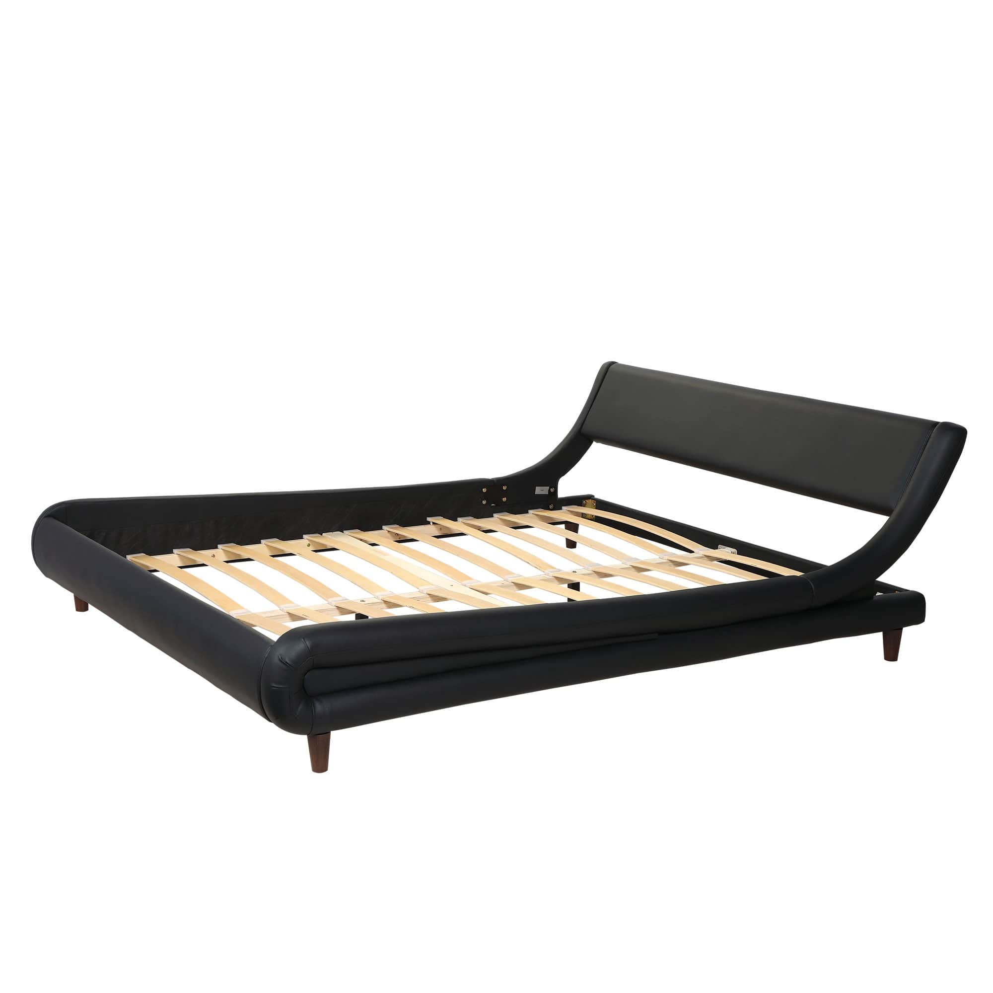 Adjustable Headboard Faux Leather Platform Bed, Full Size with Wood