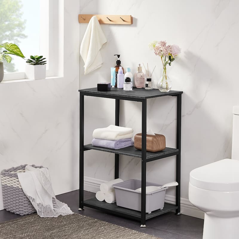 VECELO 3-Tier Nightstands Set of 2 with Open Storage Shelves Narrow Design End Table Set with USB Charging Station for Bedroom