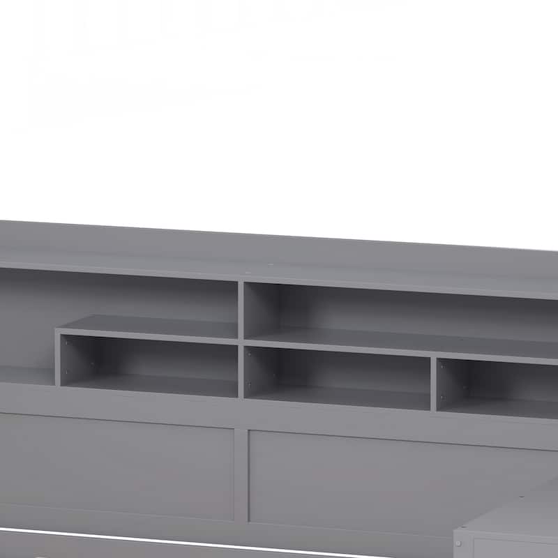 Wooden Full Size Daybed with Storage Shelves, Multi-functional Bed with Twin Size Trundle Bed