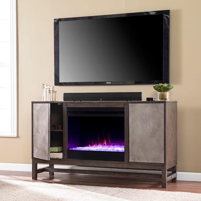 SEI Furniture Lanigan Contemporary Brown Wood Color Changing Fireplace