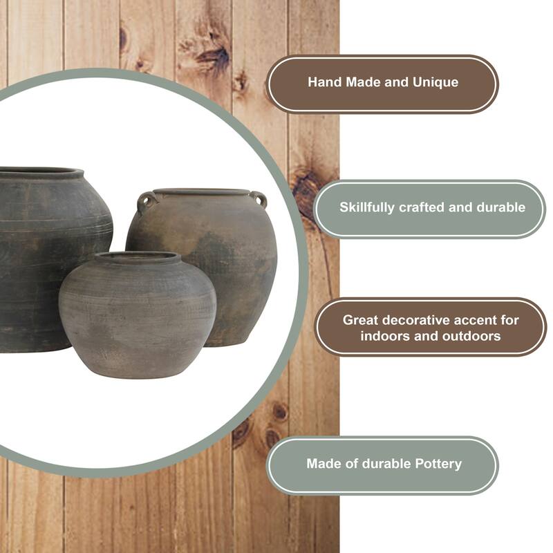Artissance Vintage Charcoal/Gray Pottery Jar, 11 Inch Diameter(Size & Finish Vary) - 11"W x 11"L x 10"H