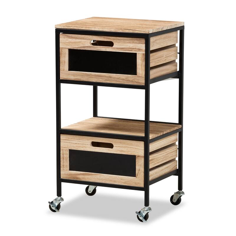 Olinda Industrial Oak Brown Finished Wood and Metal 2-Drawer End Table - Oak Brown, Black