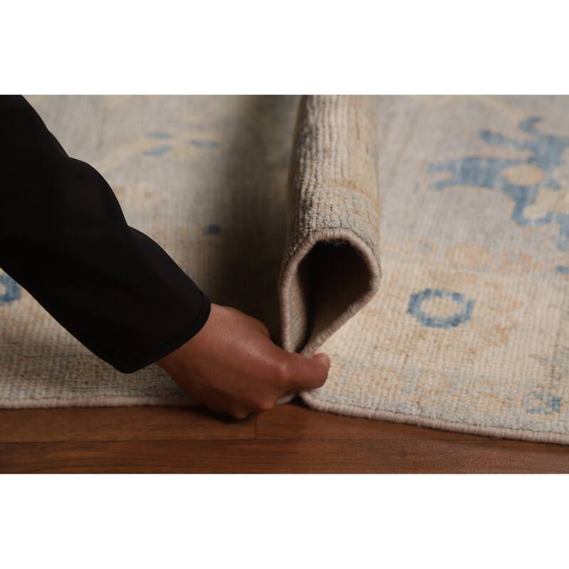 Vegetable Dye Oushak Turkish Rug Handmade Bedroom Grey Wool Carpet - 4'2"x 6'11"