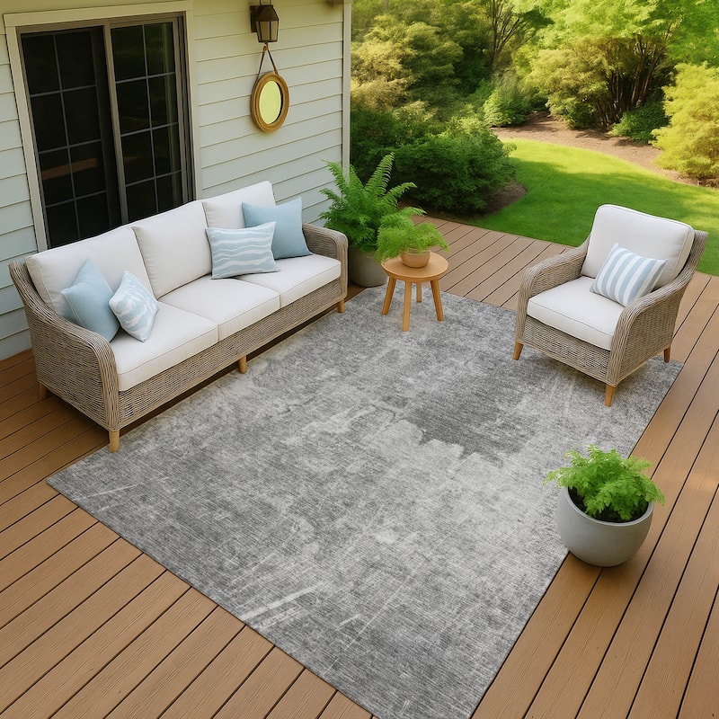 Machine Washable Indoor/ Outdoor Abstract Modern Chantille Rug - Gray - 5' x 7'6"