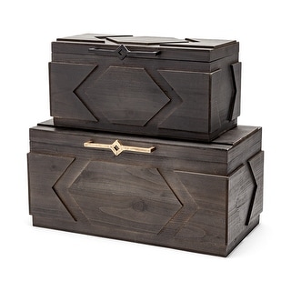 Cassia Set of Two Dark Stained Wooden Boxes - 21L x 11W x 10H; 16L x 10W x 8H