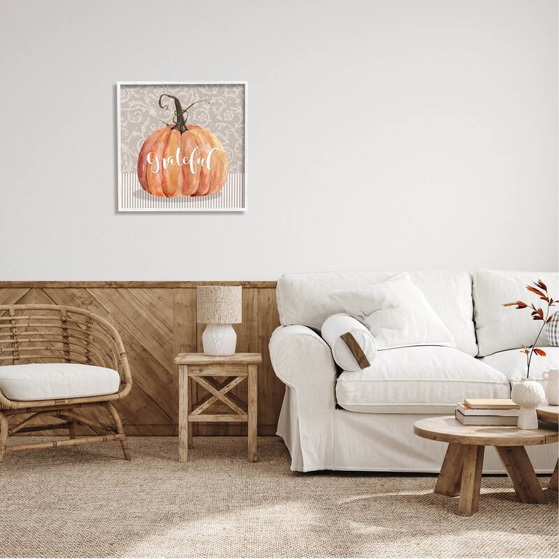 Stupell Grateful Autumnal Pattern Pumpkin Framed Giclee Art, Design by Livi Finn