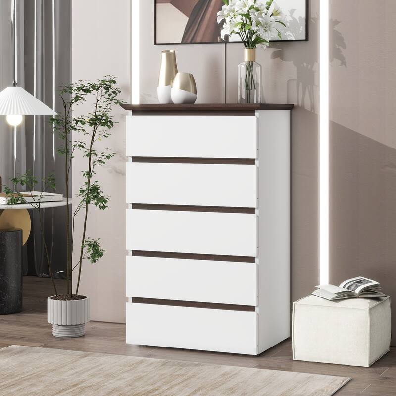 Anmytek White Wood 6 Drawer Dresser Mid Century Bedroom Storage with Tapered Legs