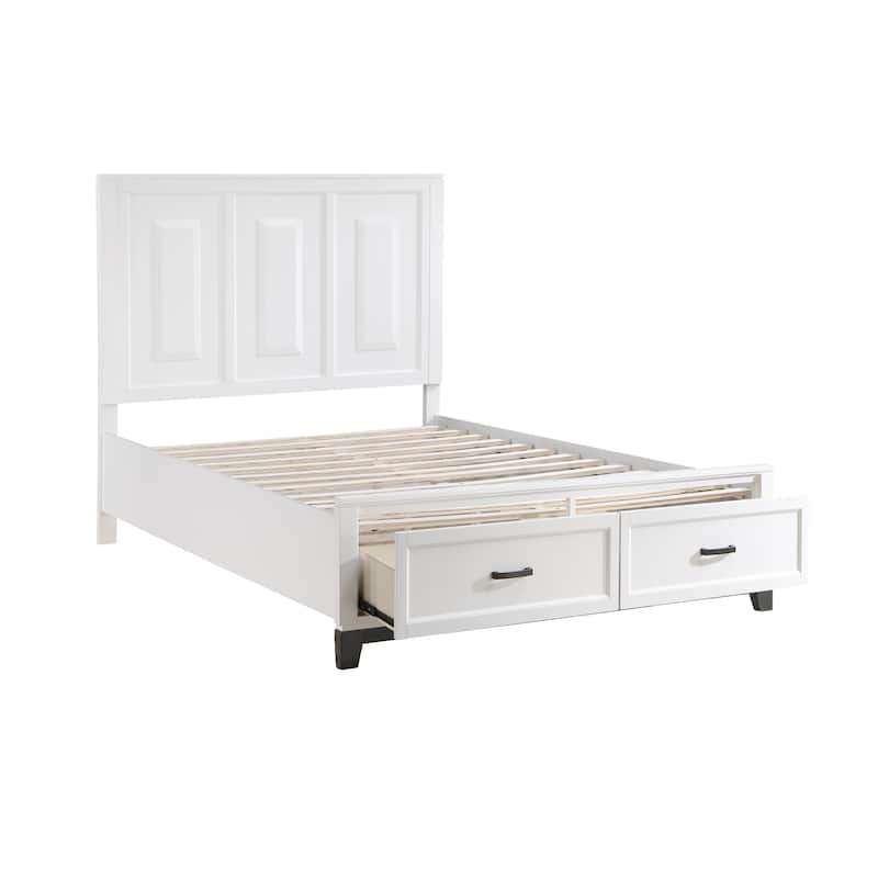 White Finish Queen Platform Bed with Storage Drawers Wooden Bedroom Furniture 1pc