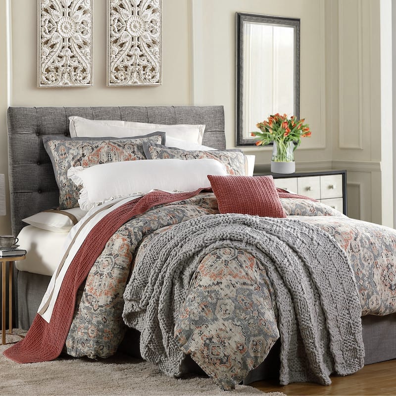 HiEnd Accents Carmen Taupe Linen Medallion Vintage Kilim Modern Rustic 3 Piece Comforter Set - Full
