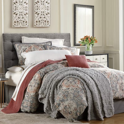 HiEnd Accents Carmen Taupe Linen Medallion Vintage Kilim Modern Rustic 3 Piece Duvet Cover Set