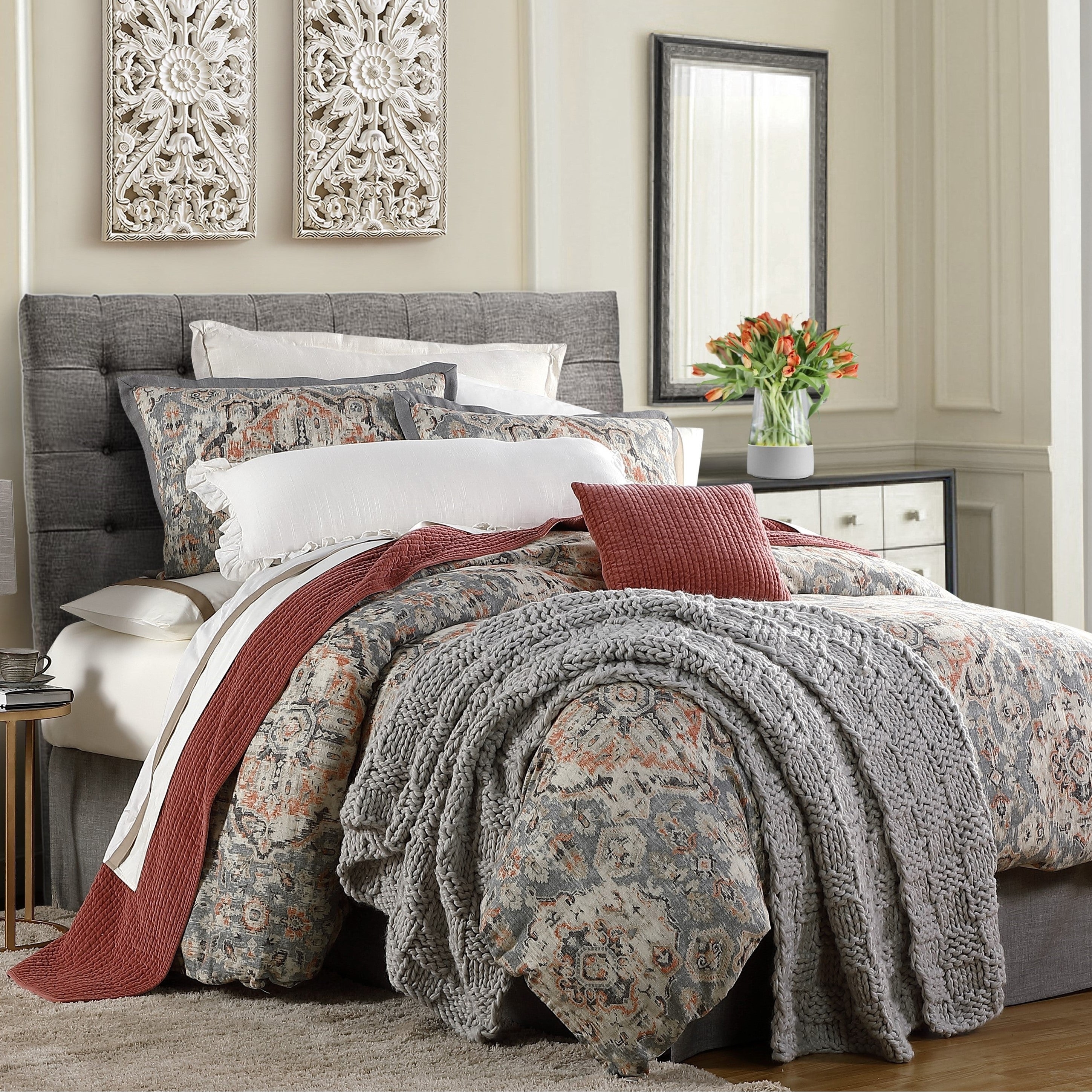 HiEnd Accents Carmen Linen Medallion Vintage Kilim Modern Rustic 3 Piece Duvet Cover Set