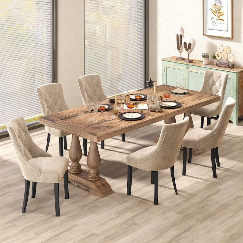 Gymax Upholstered Dining Chairs Set of 4 Tufted Wingback Chairs w/