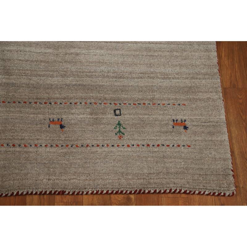 Hand Knotted Oriental 100% Wool Carpet Tribal Animal Pictorial Beige & Ivories Gabbeh Area Rug - 7' 9'' X 5' 1''
