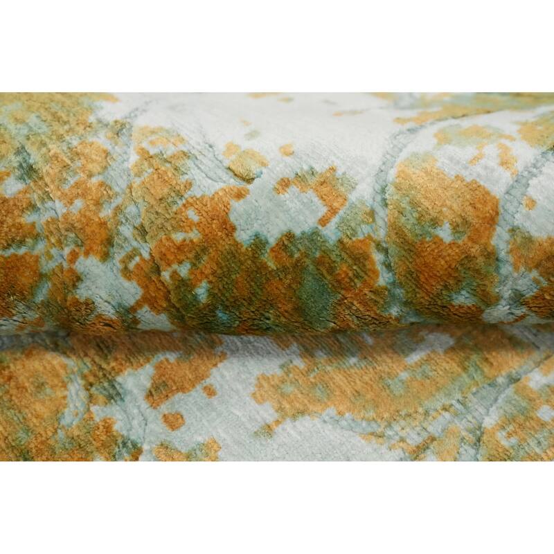 Hand Knotted Oriental Viscose Silk Carpet Modern All-Over Oranges & Rust Abstract Area Rug - 6' 4'' X 4' 6''