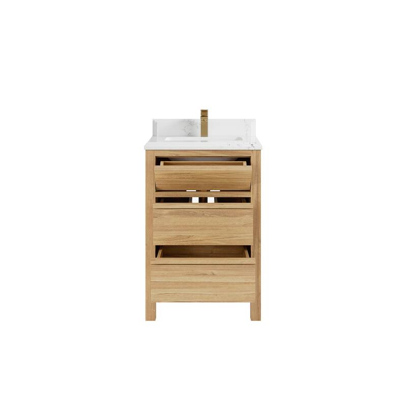 Willow Collections 24 x 22 Elizabeth Teak Single Bowl Sink Bathroom Vanity with Quartz or Marble Countertop