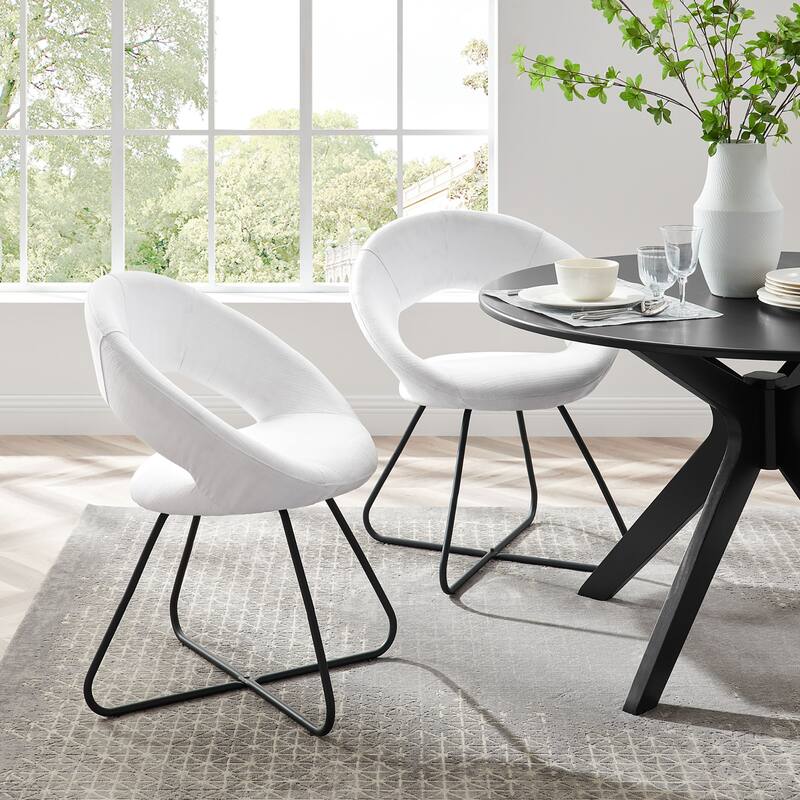 Nouvelle Upholstered Fabric Dining Chair Set of 2 - White