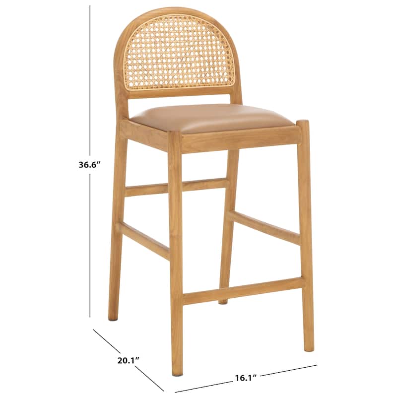 SAFAVIEH Couture Laylie Rattan And Leather 26-inch Counter Stool - 16"W x 20"D x 37"H