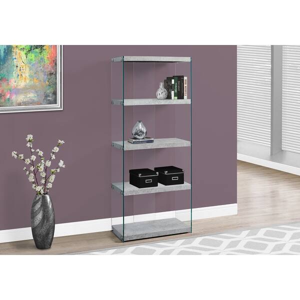 slide 1 of 5, Grey Cement With Tempered Glass 60nch Bookcase - 24.0 In. L X 12.0 In. W X 58.75 In. H 24.0 In. L X 12.0 In. W X 58.75 In. H - Grey