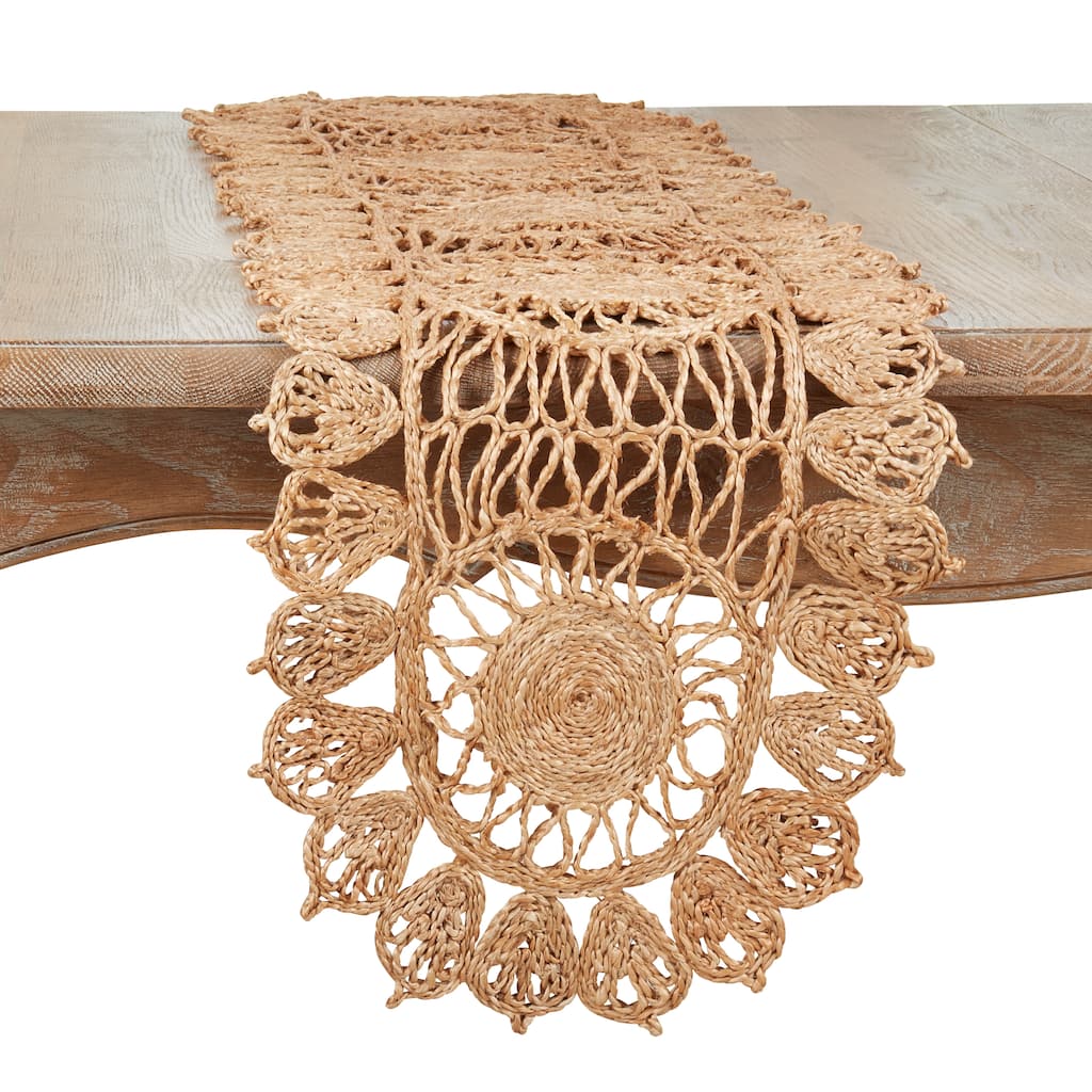 Jute Table Runner with Stitched Design - 13"x54"