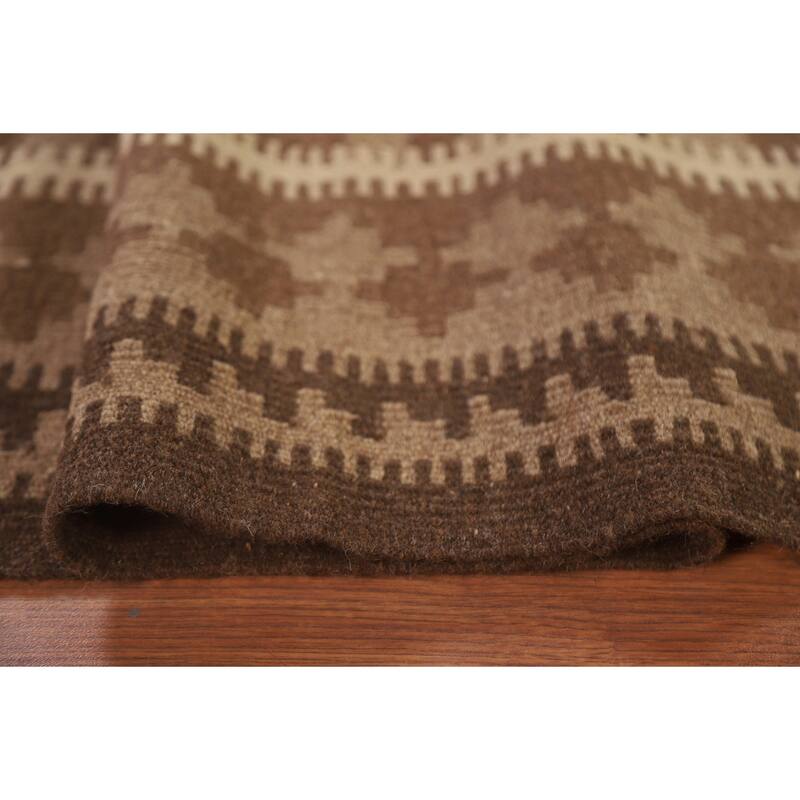 Hand Woven Oriental 100% Wool Carpet Southwestern Geometric Brown Kilim Area Rug - 9' 8'' X 6' 7''